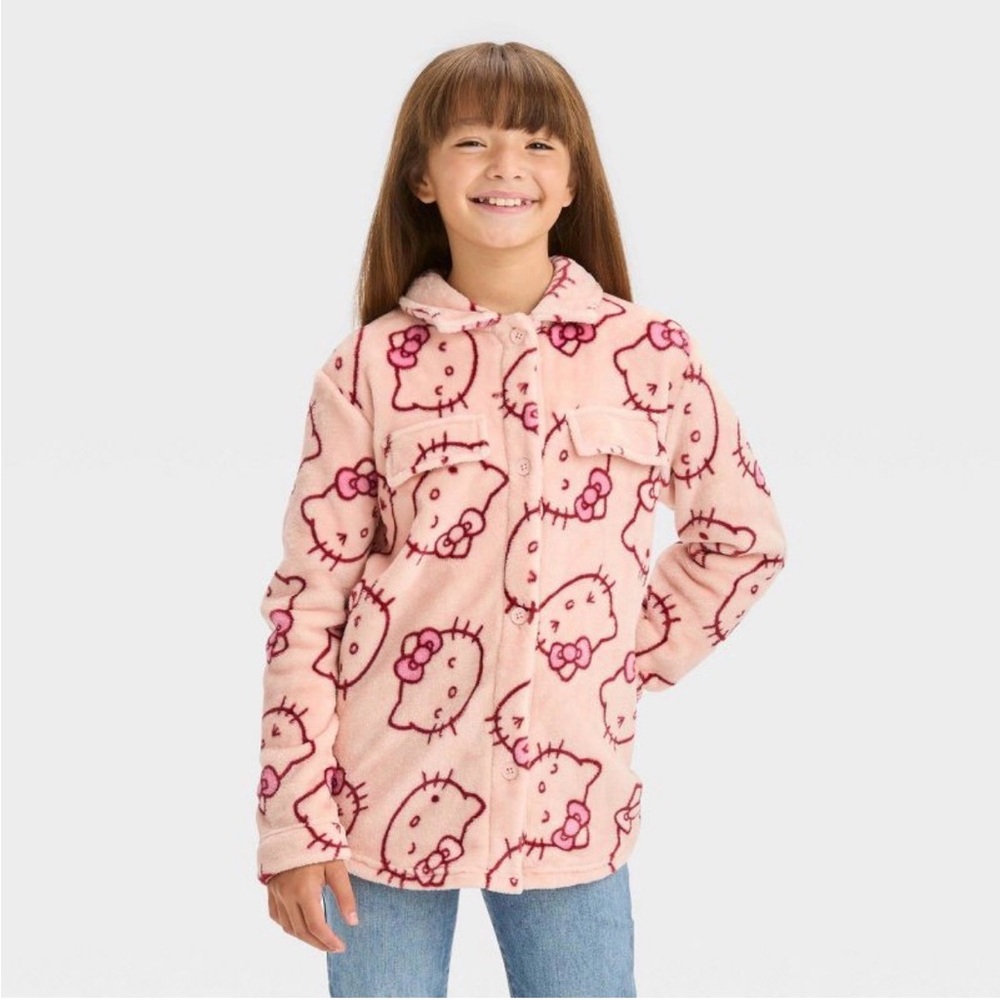 Hello Kitty  Pink Button Down big kid Shacket size L